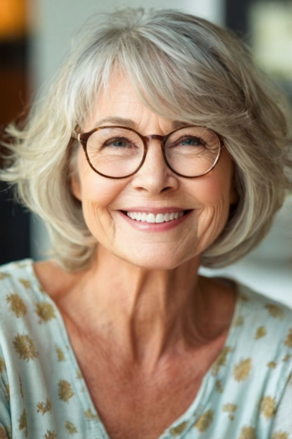 Layered Bob Hairstyle Hairstyle for Women Over 60 with Glasses