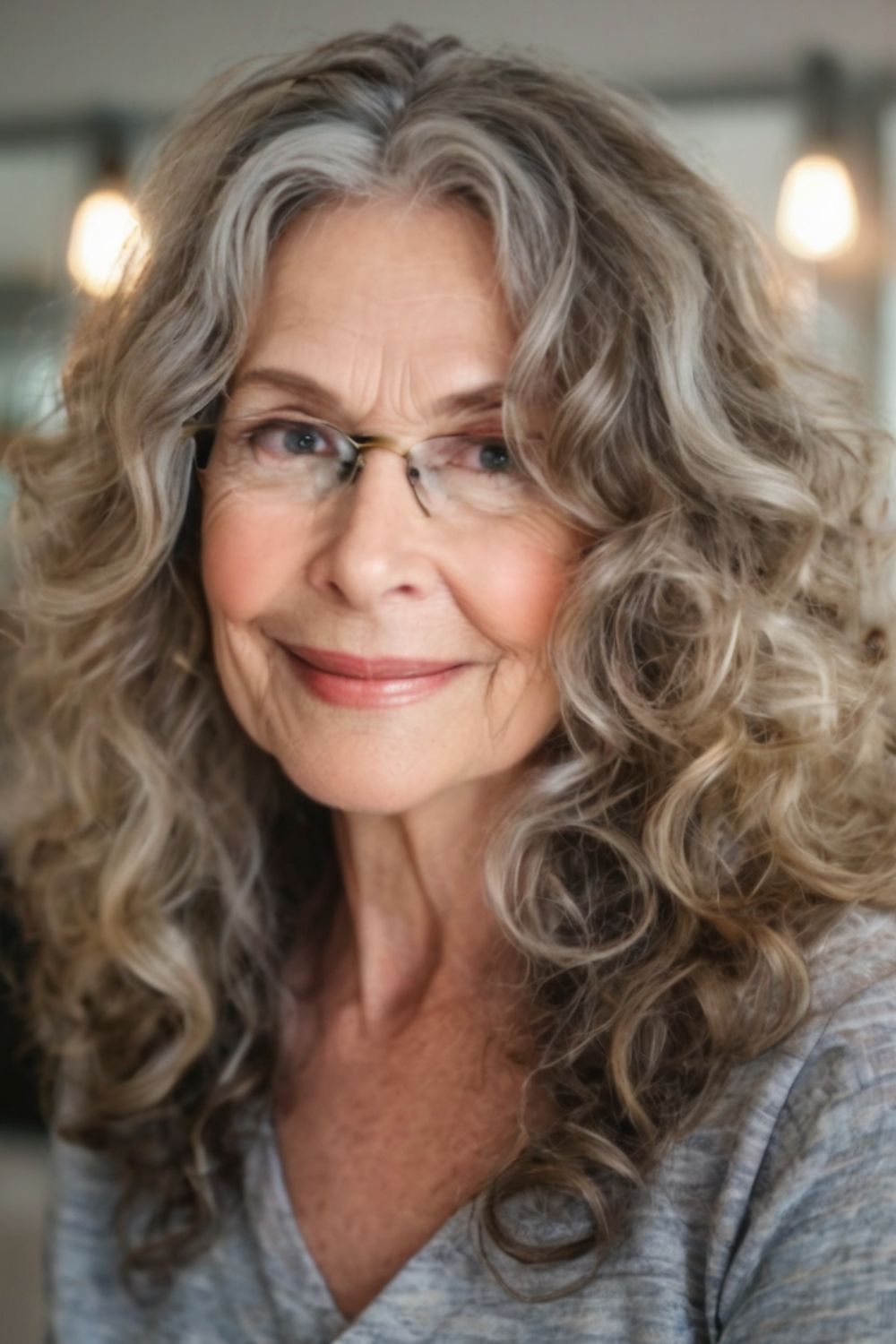 Loose Curls Hairstyle for Women Over 60 with Glasses