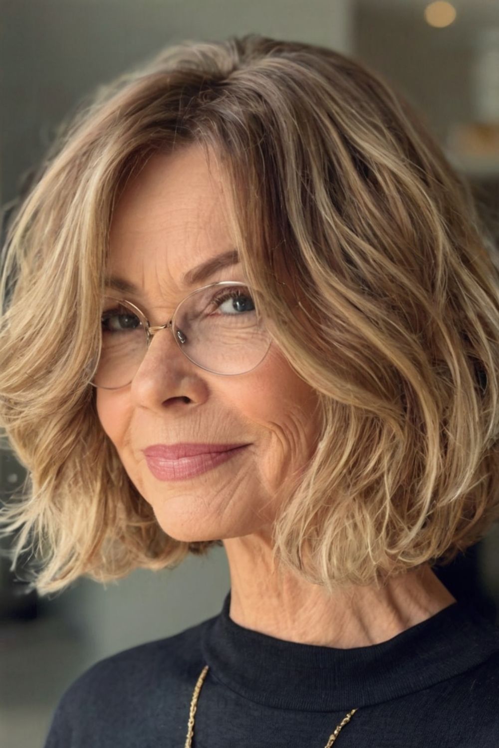 Tousled Bob Hairstyle for Women Over 60 with Glasses